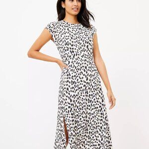Loft Leopard Cap Sleeve Midi Dress Size 6